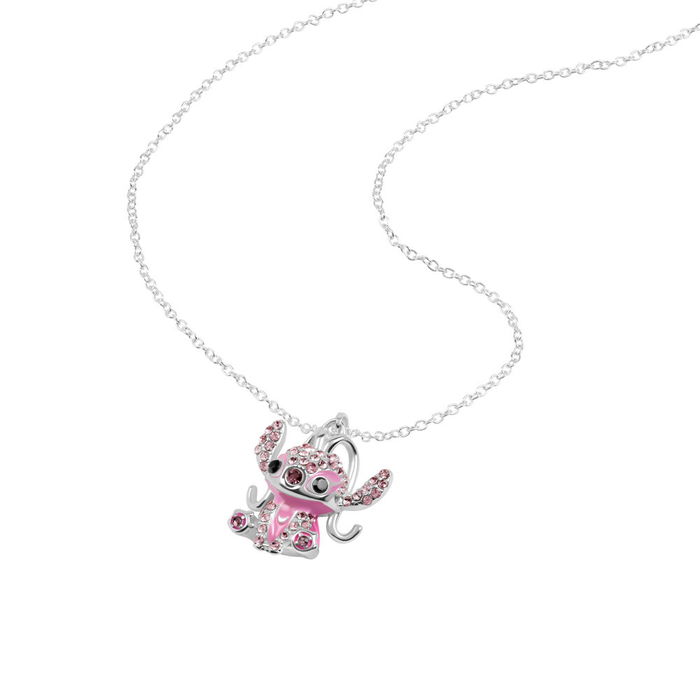 Disney Colgante Angel Stitch con Brillantes Piedras Rosas en Cadena Ajustable 16"