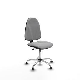 Silla de oficina Algarra con mecanismo Contacto permanente básico tapizada con Similpiel color Gris claro. Equipada con Base cromada, Sin brazosy Topes