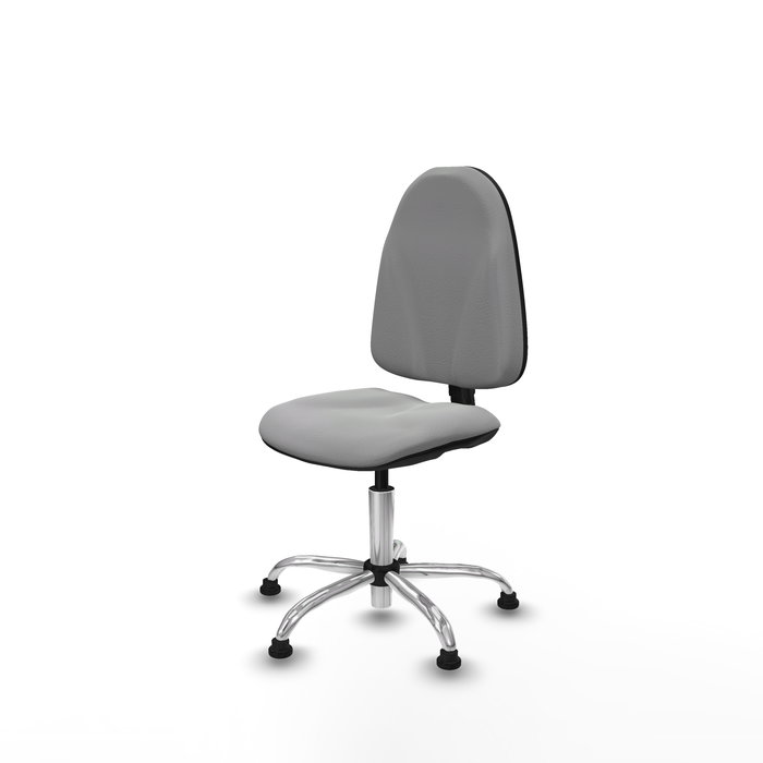 Silla de oficina Algarra con mecanismo Contacto permanente básico tapizada con Similpiel color Gris claro. Equipada con Base cromada, Sin brazosy Topes
