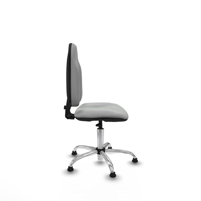Silla de oficina Algarra con mecanismo Contacto permanente básico tapizada con Similpiel color Gris claro. Equipada con Base cromada, Sin brazosy Topes