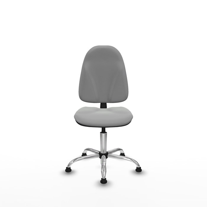 Silla de oficina Algarra con mecanismo Contacto permanente básico tapizada con Similpiel color Gris claro. Equipada con Base cromada, Sin brazosy Topes