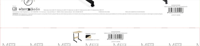 Inde Mesa Auxiliar Madera y Metal Ajustable Negro Medidas 60 x 40 x 65-89 cm (3 Unidades)