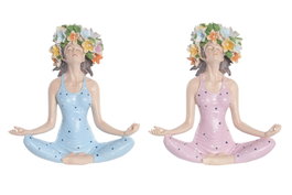 DKD Home Decor Figura de Resina Yoga y Flores Multicolor
