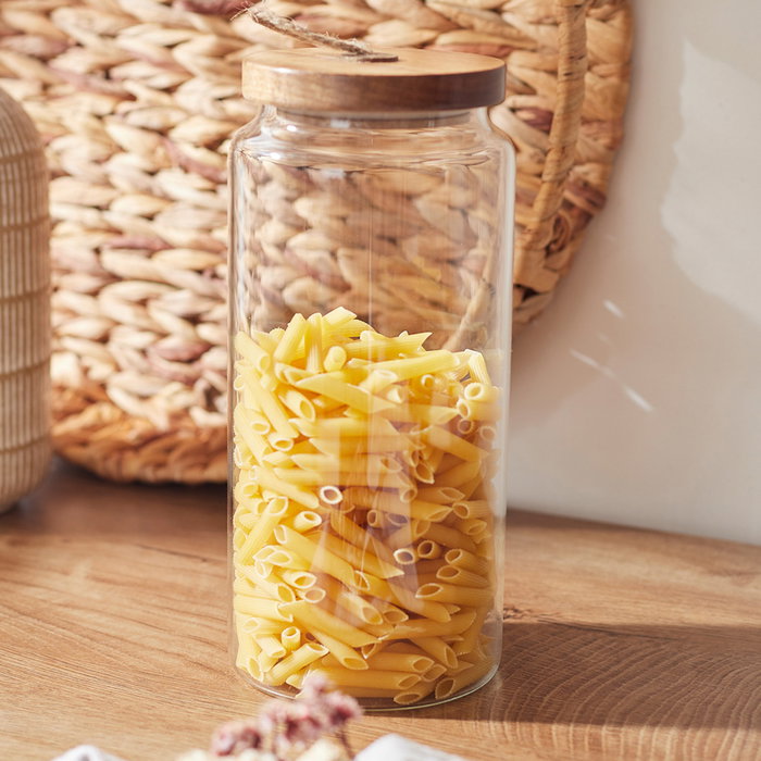 Home Deco Factory Bote con Tapa Cocooning, Vidrio Borosilicato y Acacia, 145 cl, 23 cm de Altura Home Deco Factory Bote con Tapa Cocooning, Vidrio Borosilicato y Acacia, 145 cl, 23 cm de Altura