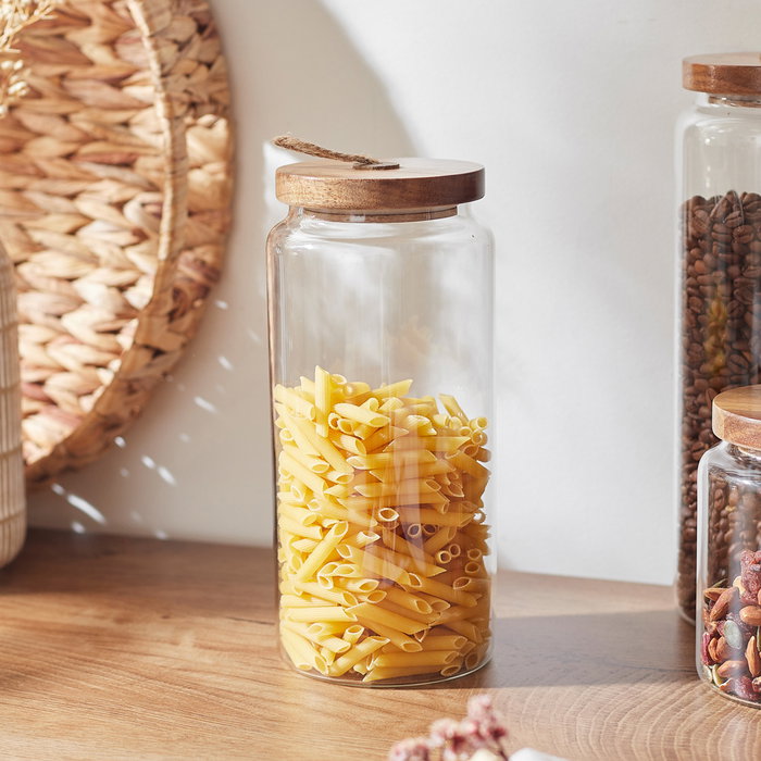 Home Deco Factory Bote con Tapa Cocooning, Vidrio Borosilicato y Acacia, 145 cl, 23 cm de Altura Home Deco Factory Bote con Tapa Cocooning, Vidrio Borosilicato y Acacia, 145 cl, 23 cm de Altura