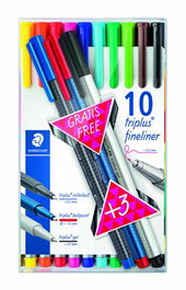 Rotulador Fibra Staedtler 334 Triplus Fineliner Estuche De 10 + 3 Uds.Color Pastel De Regalo
