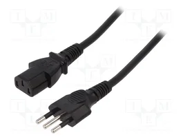 SUNNY Cable de alimentación H05VV-F 3x0,75mm2 con enchufe CEI 23-50 (L) e IEC C13 hembra
