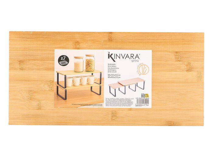 Kinvara Set de 2 Baldas de Bambú con Patas de Metal, Medidas 40x19 cm y 40x19.5 cm, Color Marrón y Negro (Set de 6)