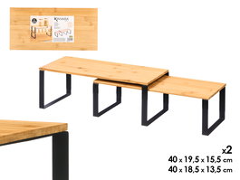 Kinvara Set de 2 Baldas de Bambú con Patas de Metal, Medidas 40x19 cm y 40x19.5 cm, Color Marrón y Negro (Set de 6)