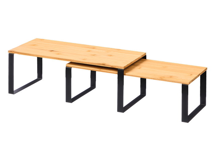 Kinvara Set de 2 Baldas de Bambú con Patas de Metal, Medidas 40x19 cm y 40x19.5 cm, Color Marrón y Negro (Set de 6)