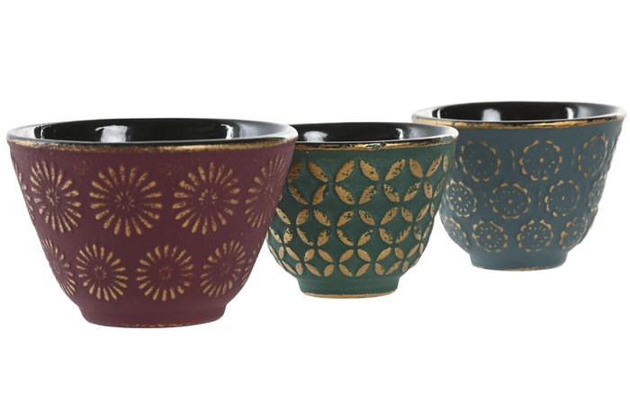 DKD Home Decor Vaso Oriental Verde Granate 8 x 5.5 x 8 cm (6 Unidades) Capacidad 120ml Hierro Colado
