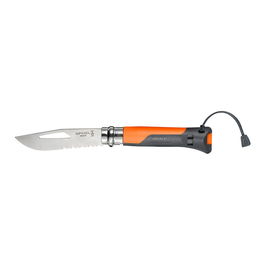 Opinel Navaja N.08 Outdoor Sports Naranja con Silbato 110db, Hoja Acero Inoxidable 8.5 cm, Mango Bimaterial Resistente al Agua