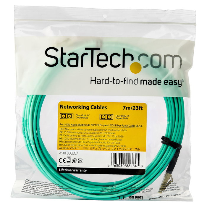StarTech Cable de Fibra Óptica Multimodo OM3 LC a LC de 7m, Aqua