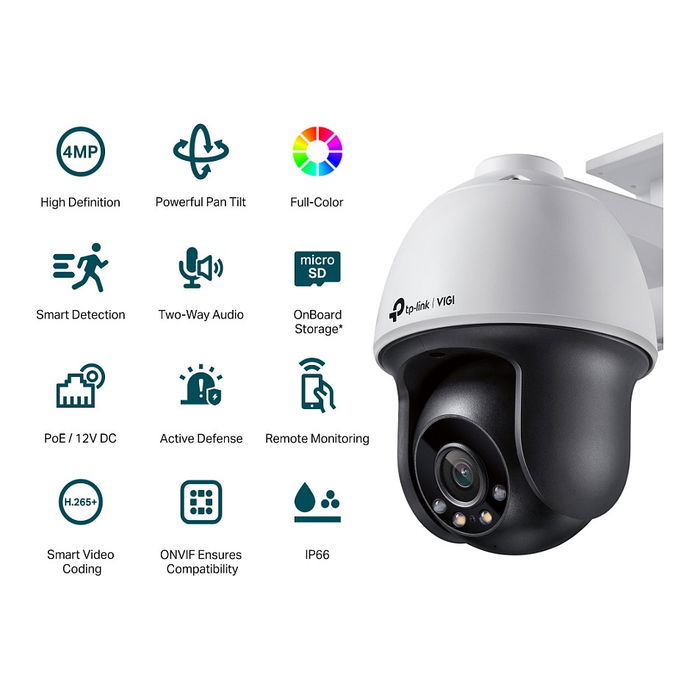 TP-LINK Cámara de Vigilancia Exterior VIGI C540 4MP, Lente 3.6mm, Visión Nocturna en Color, Resistente al Agua IP66, Blanco