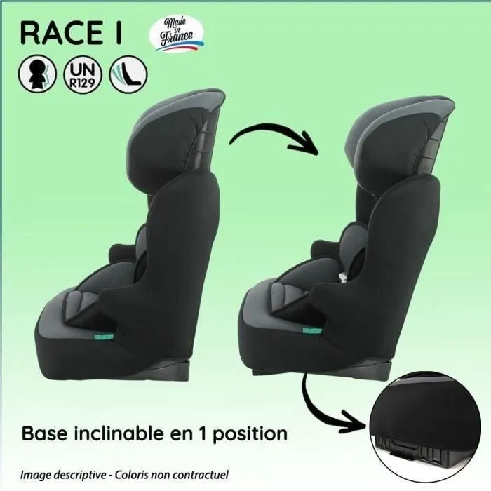 Silla de coche con cinturón NANIA RACE I 76-140 cm R129  de 3 a 10 años  Reposacabezas regulable  Base reclinable  Rojo  Fabricación francesa