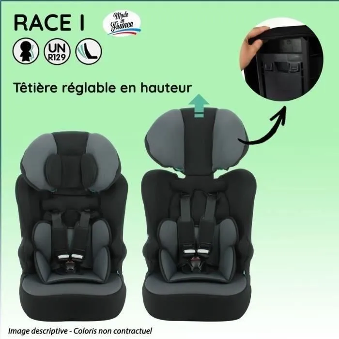 Silla de coche con cinturón NANIA RACE I 76-140 cm R129  de 3 a 10 años  Reposacabezas regulable  Base reclinable  Rojo  Fabricación francesa