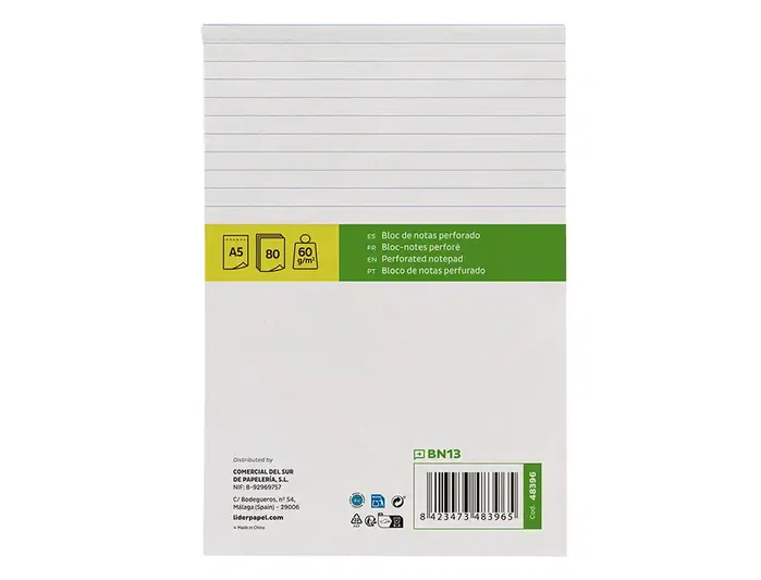 Liderpapel Bloc notas horizontal A5 80 hojas