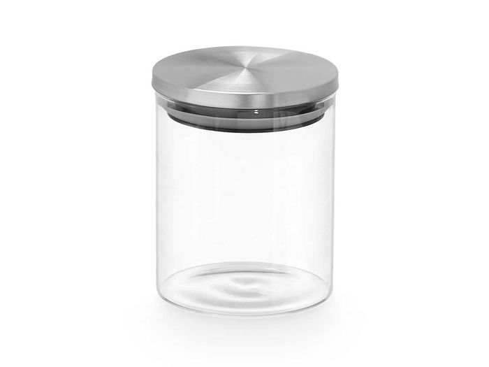 Vivalto Tarro Redondo Borosilicato 800 ml con Tapa de Acero Transparente y Plata 10x13x10 cm (Set de 12)