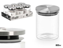 Vivalto Tarro Redondo Borosilicato 800 ml con Tapa de Acero Transparente y Plata 10x13x10 cm (Set de 12)