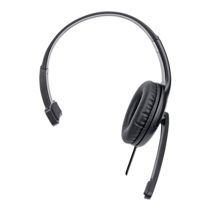 MANHATTAN Auriculares USB Mono de Diadema Oficina con Micrófono Boom Plegable Unidireccional 20-20000 Hz 1.5m Negro