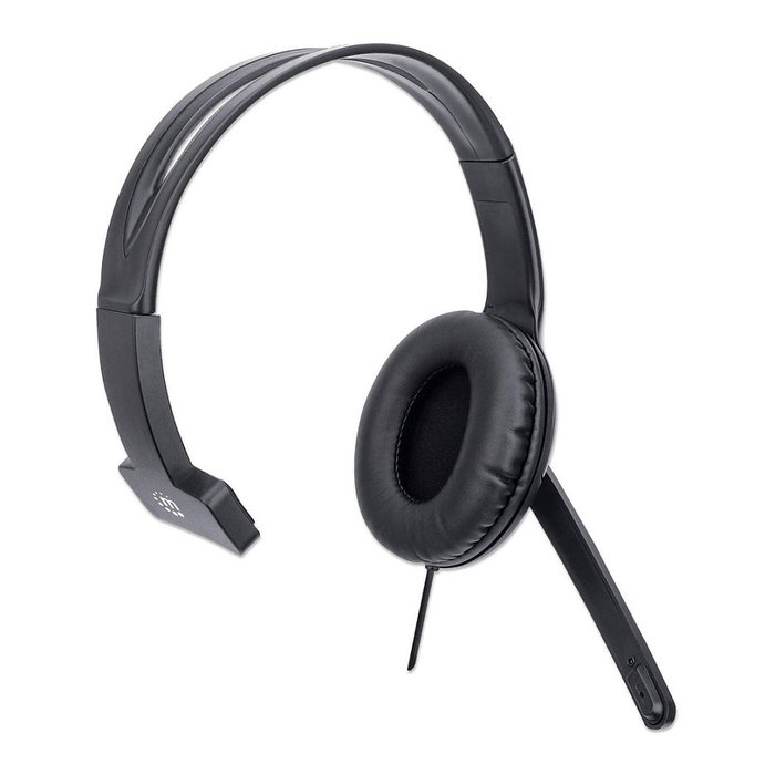 MANHATTAN Auriculares USB Mono de Diadema Oficina con Micrófono Boom Plegable Unidireccional 20-20000 Hz 1.5m Negro