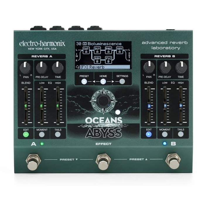EHX Oceans Abyss Advanced Reverb Laboratory Pedal de Reverb con Motores Duales Programables, Hall, Spring, Shimmer y Bloques FX Adicionales EHX Oceans Abyss Advanced Reverb Laboratory Pedal de Reverb con Motores Duales Programables, Hall, Spring, Shimmer y Bloques FX Adicionales