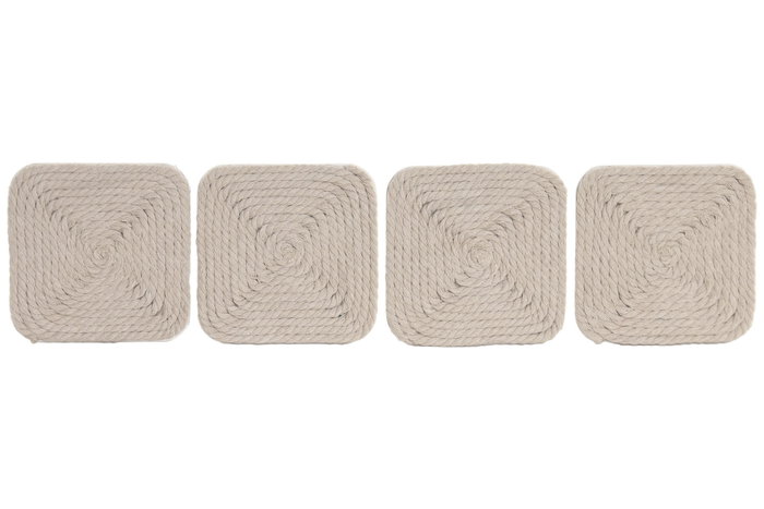 DKD Home Decor Set de 4 Posavasos de Cuerda y MDF Natural
