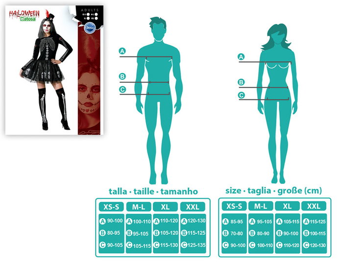 Disfraz Esqueleto Negro Con Falda Y Detalles Brillantes Para Mujer Adulto Talla M-L Halloween