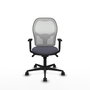 Silla de oficina Jorquera con mecanismo Sincro tapizada con Tela color Gris oscuro y malla color Blanco. Equipada con lumbar 1D, Brazos 1D y Ruedas 65mm nailon