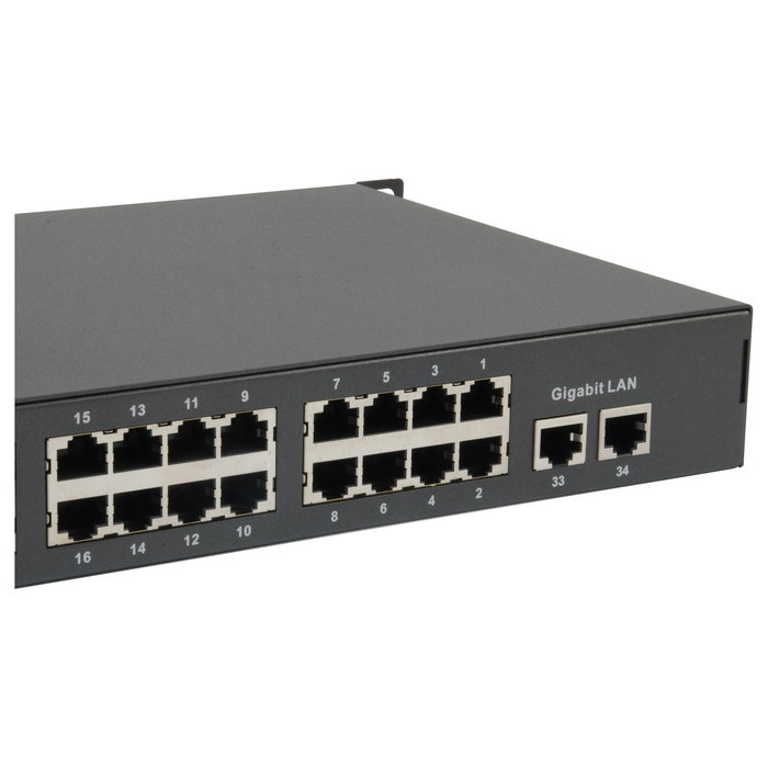 LevelOne Switch No Administrado FGP-3400W380 con 32 Puertos Fast Ethernet PoE (30W) y 2 Puertos Gigabit, Presupuesto PoE 380W, Montaje en Rack 19"