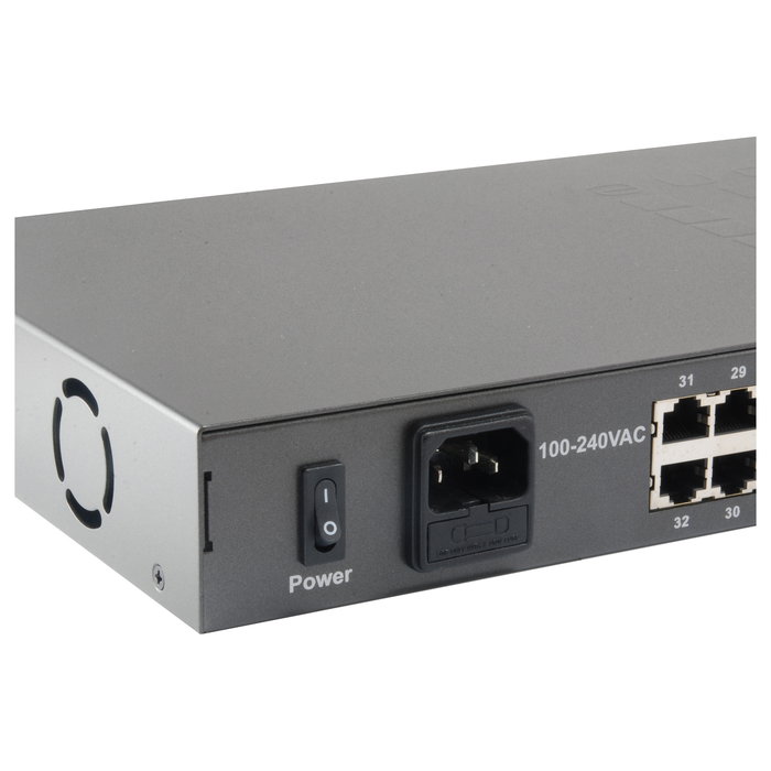 LevelOne Switch No Administrado FGP-3400W380 con 32 Puertos Fast Ethernet PoE (30W) y 2 Puertos Gigabit, Presupuesto PoE 380W, Montaje en Rack 19"