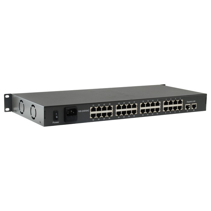 LevelOne Switch No Administrado FGP-3400W380 con 32 Puertos Fast Ethernet PoE (30W) y 2 Puertos Gigabit, Presupuesto PoE 380W, Montaje en Rack 19"