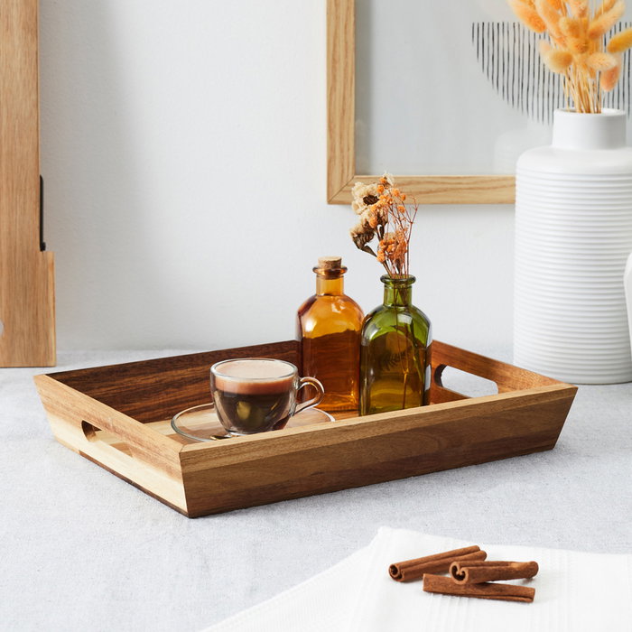 Home Deco Factory Bandeja con Asas Acacia 32x23 cm