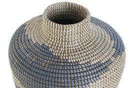 DKD Home Decor Jarron Mediterraneo Natural Azul Seagrass 40 x 48 x 40 cm