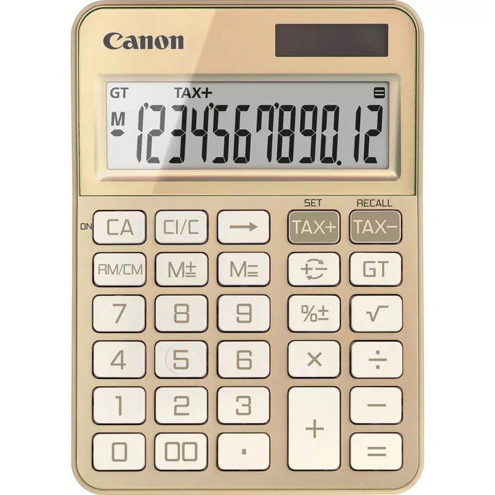 Canon KS-125KB Calculadora de Sobremesa 12 Dígitos, LCD, Cálculo de Impuestos, Color Oro, Fuente de Energía Solar y Batería LR44