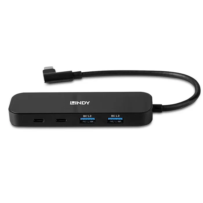 Lindy Hub USB 3.2 Gen 2 (43334) - 4 Puertos (2 Type-A + 2 Type-C), 10 Gbps, USB-C PD 100W, Negro