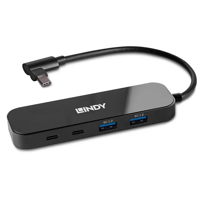 Lindy Hub USB 3.2 Gen 2 (43334) - 4 Puertos (2 Type-A + 2 Type-C), 10 Gbps, USB-C PD 100W, Negro