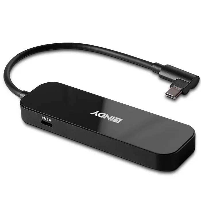Lindy Hub USB 3.2 Gen 2 (43334) - 4 Puertos (2 Type-A + 2 Type-C), 10 Gbps, USB-C PD 100W, Negro
