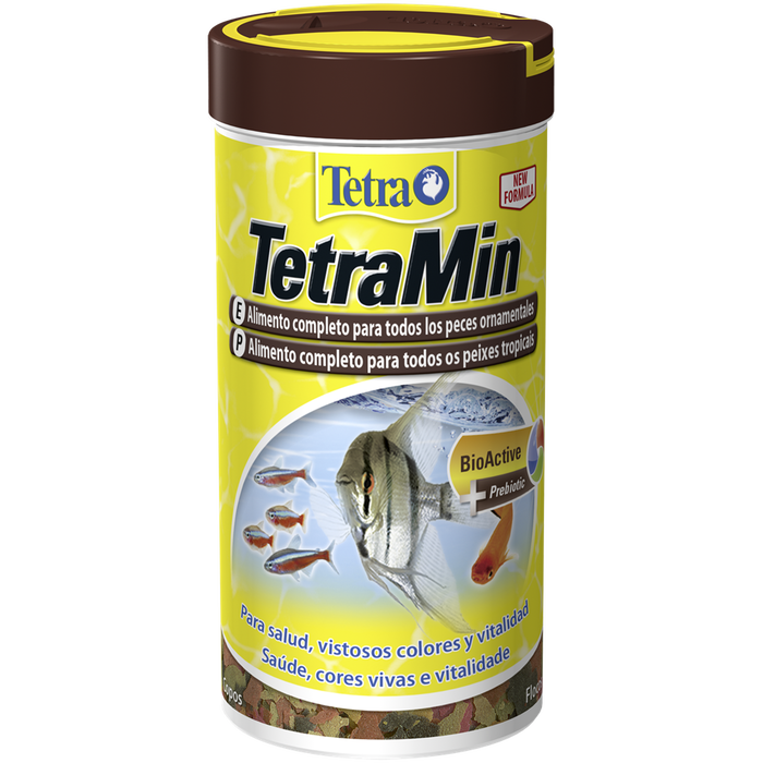 Tetra TETRAMIN 250ml Alimento para Peces con 7 Tipos de Copos y Fórmula BioActive para un Sistema Inmunitario Reforzado y Agua Transparente