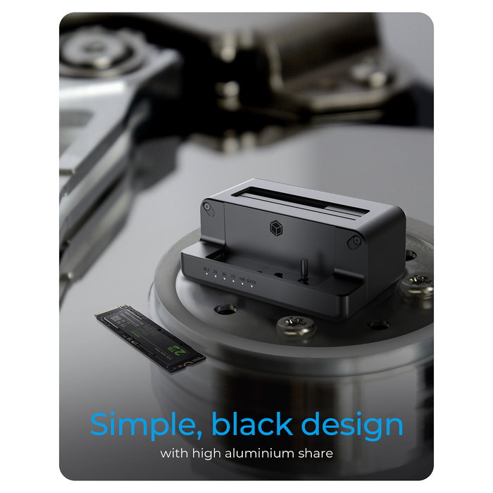 ICY BOX IB-2914MSCL-C31 Docking Station Clonadora para M.2 NVMe SSD y 3.5"/2.5" SATA HDD/SSD, USB-C 10 Gb/s, Plug and Play, Negro
