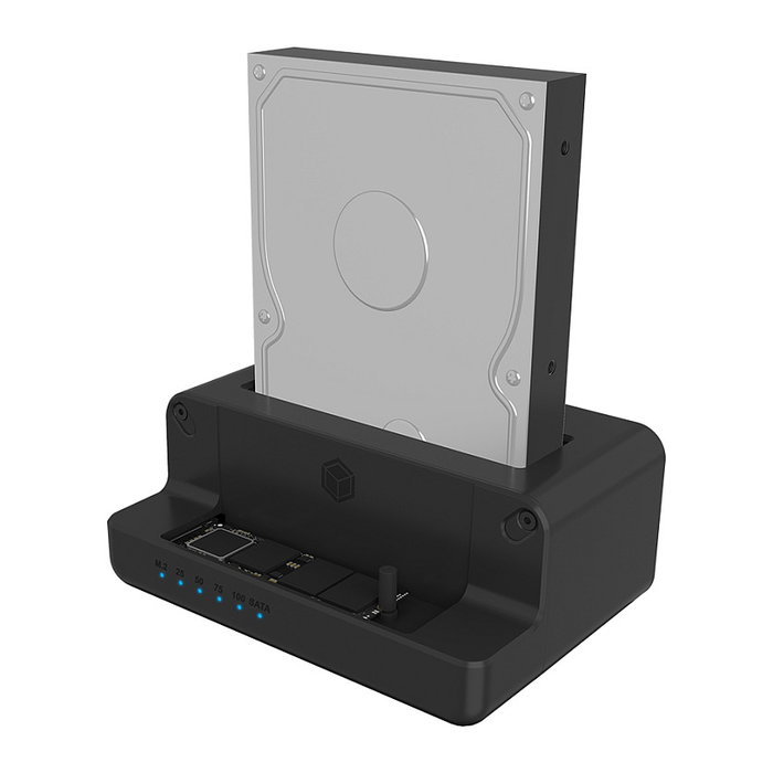 ICY BOX IB-2914MSCL-C31 Docking Station Clonadora para M.2 NVMe SSD y 3.5"/2.5" SATA HDD/SSD, USB-C 10 Gb/s, Plug and Play, Negro