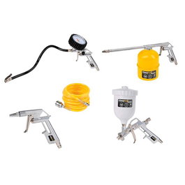 Powerplus Accesorios Compresor Básico, Juego 5 Piezas - Pistola Pintar, Inflar, Espuma, Aire y Manguera 5m, ¼ Pulg Euro