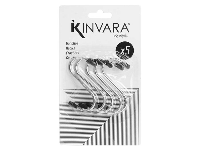 Kinvara Set de 5 Ganchos Metálicos Pequeños de Acero en Color Plata - Dimensiones: 10.5 x 18 x 2.5 cm, Gancho de 7 cm (Set de 24)