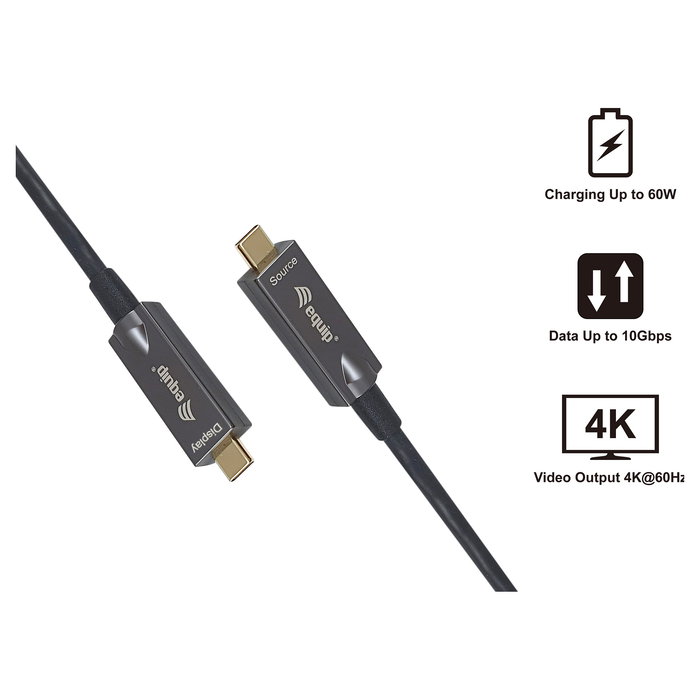 EQUIP Cable USB-C 119462 Macho a Macho 10m 3A 60W 4K/60Hz Negro USB 3.2 Gen 2 DisplayPort Negro