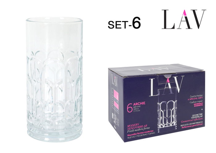 LAV Set de 24 Vasos Archie de 390 cc (4 Cajas de 6 unidades) LAV Set de 24 Vasos Archie de 390 cc (4 Cajas de 6 unidades)