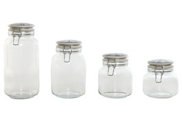 DKD Home Decor Set de 4 Botes de Cristal Azul y Blanco