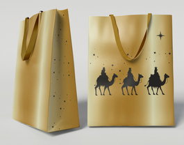 Bismark Bolsa Dorada Papel Reyes Magos S (24x10x32 cm) con Tarjeta Colgante 333673