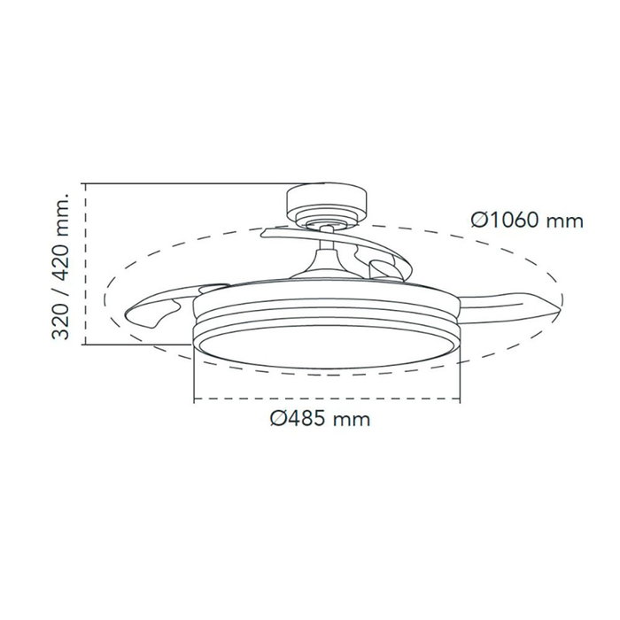 Cristalrecord Ventilador de Techo LED MOSS 3CCT Níquel, Motor DC 72W 7920 LM, 3 Aspas Retráctiles Ø106cm, Dimmable, 6 Velocidades, Función Inversa, Control Remoto