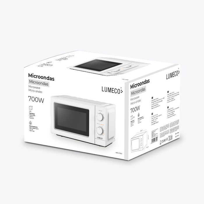 Lumeco Microondas 700W Blanco 20L 5 Niveles con Descongelación