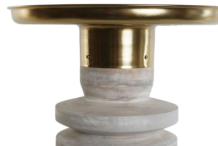 DKD Home Decor Mesita Auxiliar Dorado Blanco Rozado Metal Madera 41 x 53 x 41 cm